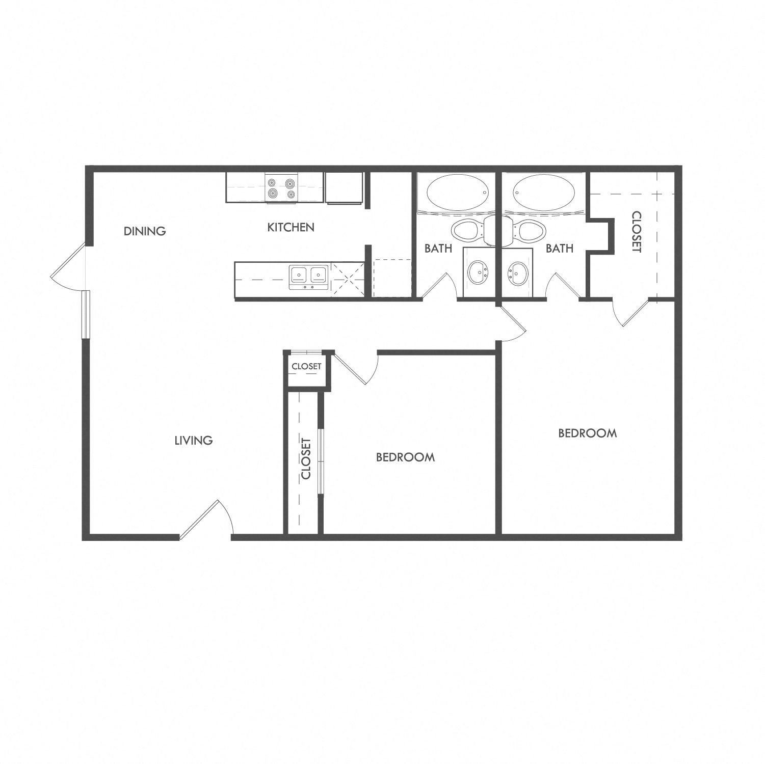 Floor plan for 2 beds, 2 baths, 934 sqft